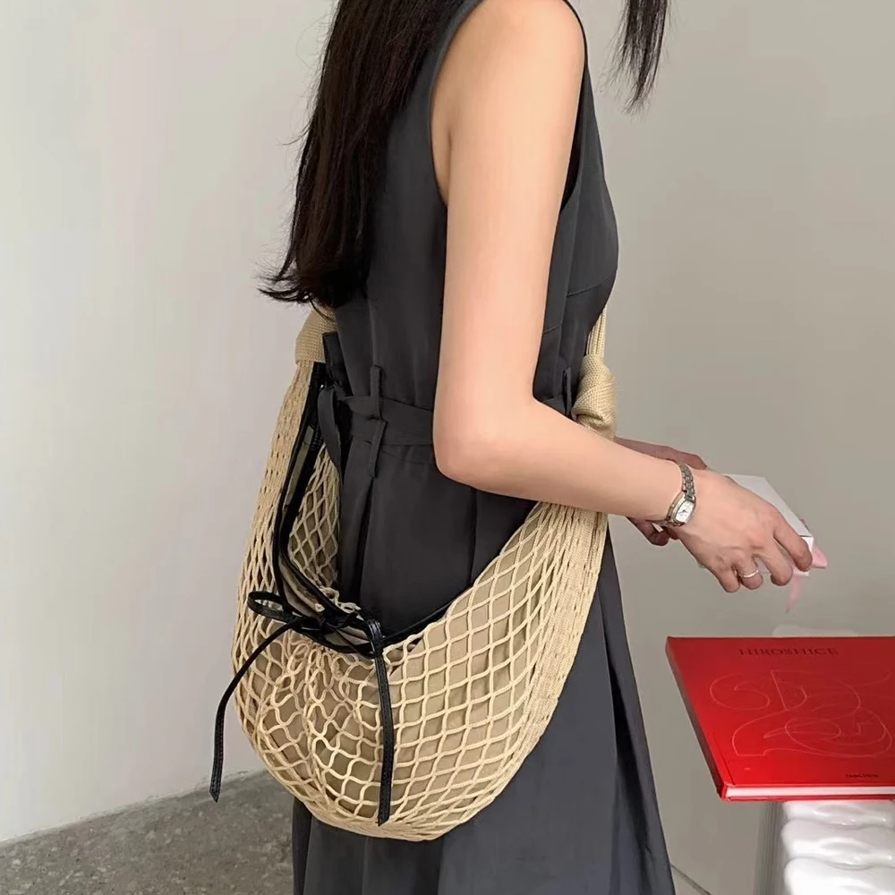 

Lemaire Braided Net Basket Bag Large Capaci Single oulder Underarm Beach Bag Soft Nylon Casual Waterproof Women's Bag