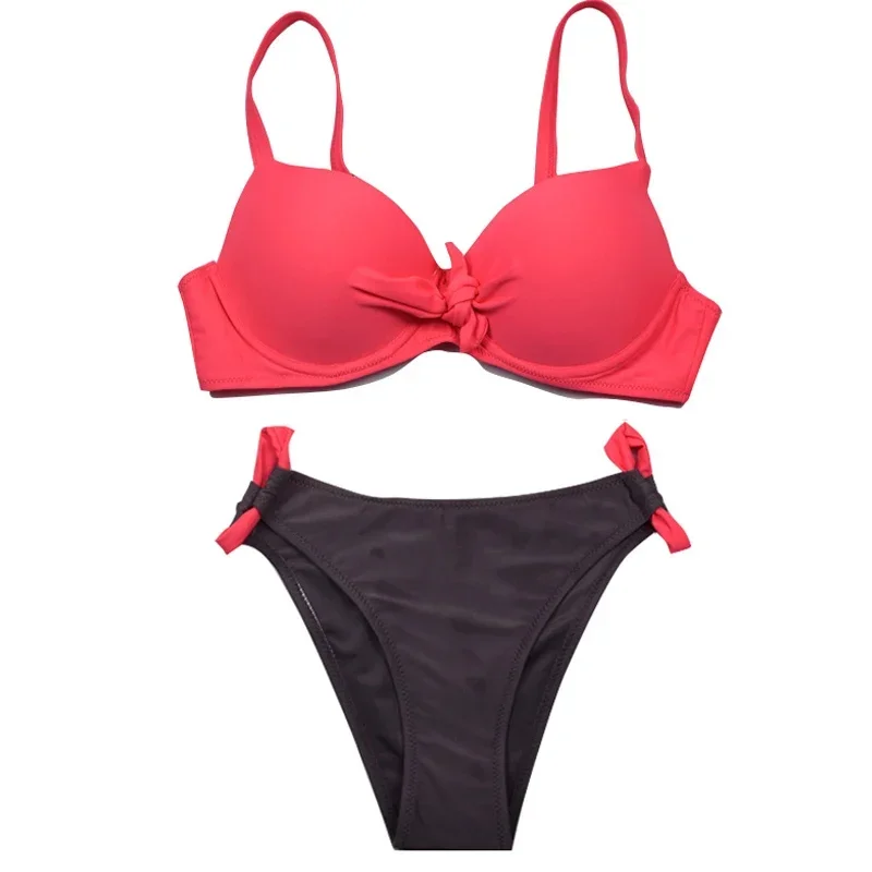 2-piece Underwire Swimsuit Women 2024 Sexy Low Waist Bandage Bikini V-neck Suspender Backless Swimwear Summer Beach Bathing Suit