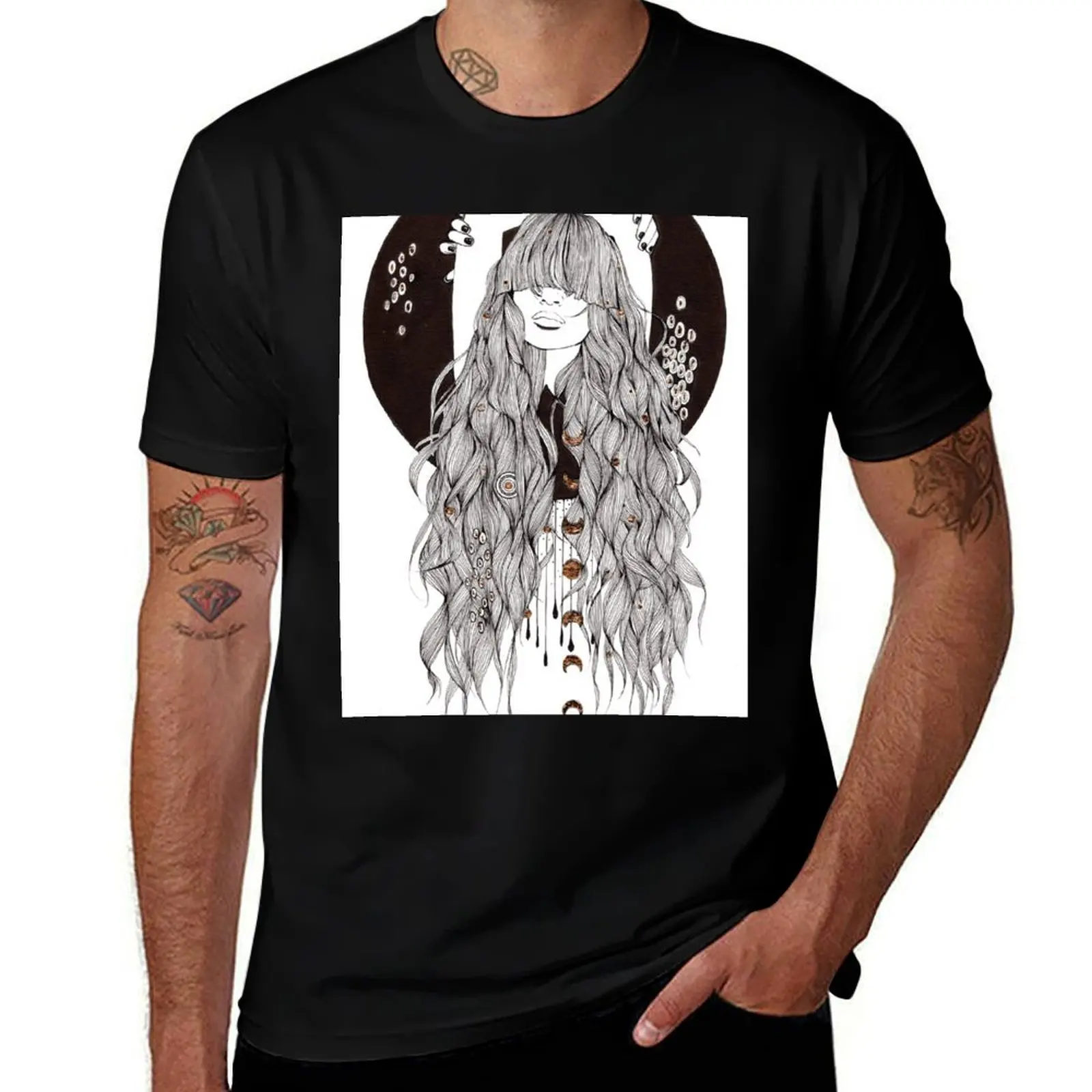 

Jupiter moon phase fashion illustration with long hair T-Shirt gifts for boyfriend anime figures Man t-shirt mens clothes