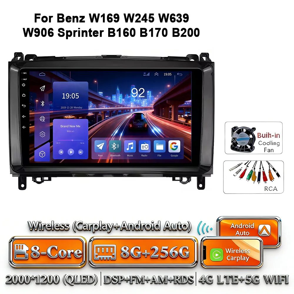 Android 17 autoradio 4G WIFI Carplay voor Mercedes-Benz W169 W245 W639 2005-2012 B160 B200 TPMS DAB OBD 2 DVD GPS touchscreen