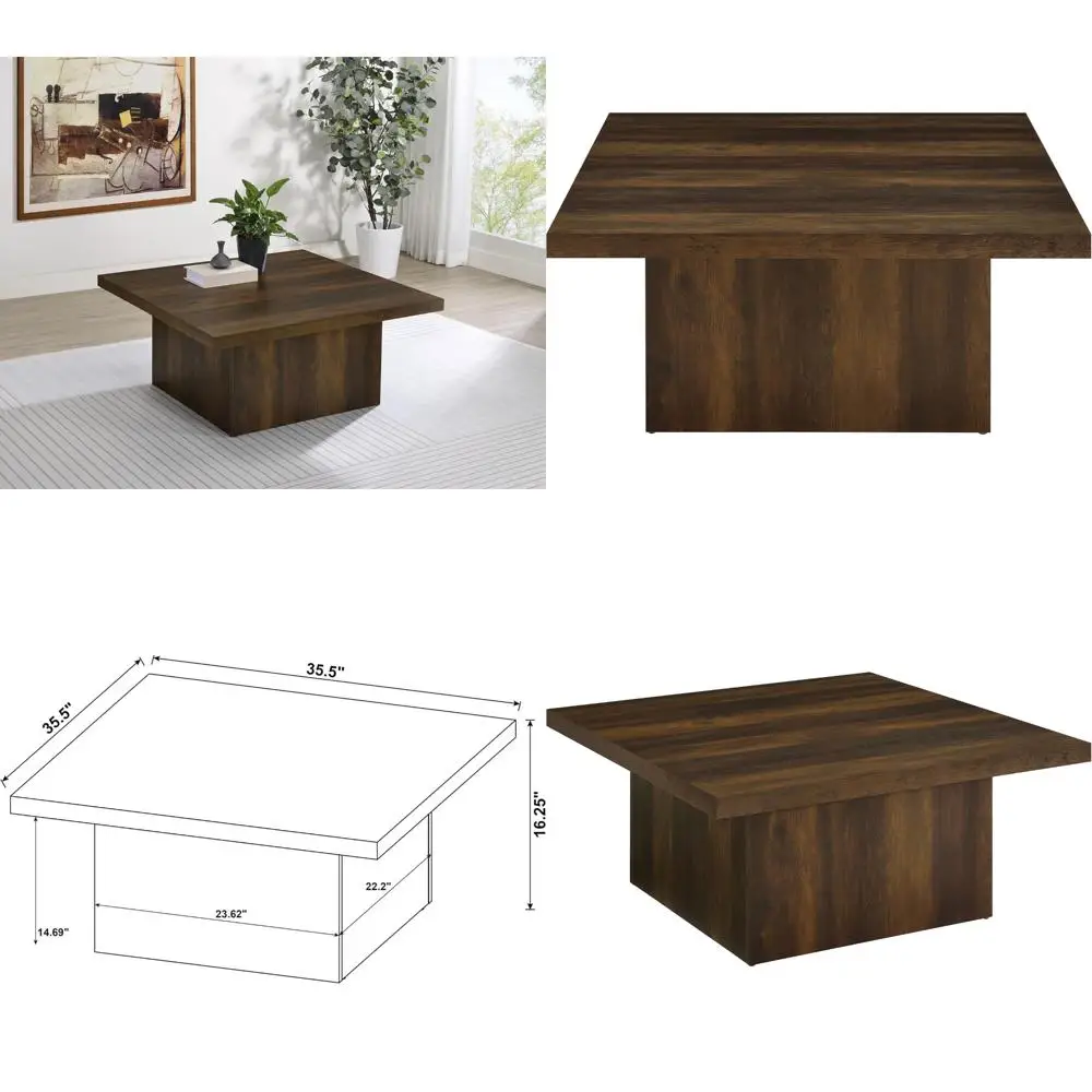 طاولة قهوة مربعة ذات طراز عبقري بتصميم هندسي وقاعدة طيدة من كوستر للمفروشات المنزلية في الخشب لمساحة المعيشة