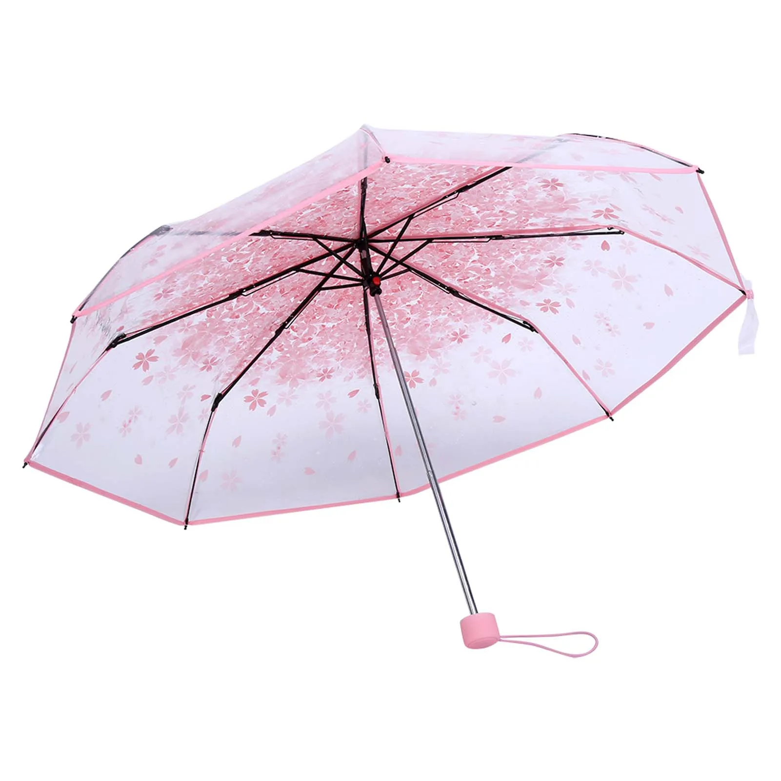 

Fashionable Princess Umbrella Cherry Blossom Pattern Transparent Folding Umbrellas For Home Outdoor