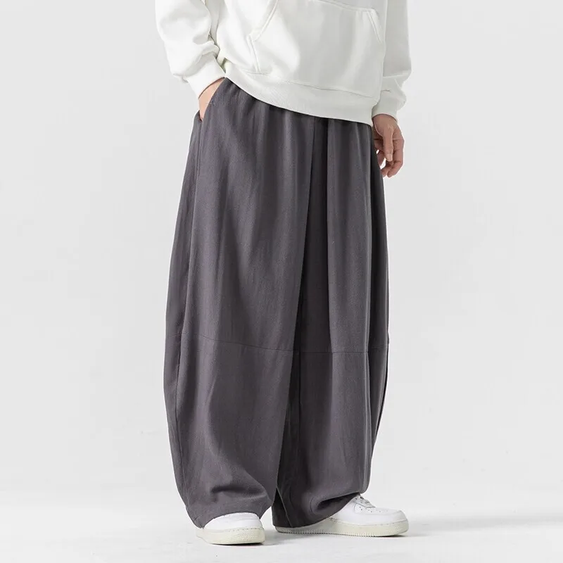 

Spring and Summer New Chinese Style Wide Leg Pants Men's Cotton and Linen Pants Vintage Loose Joggers Trousers