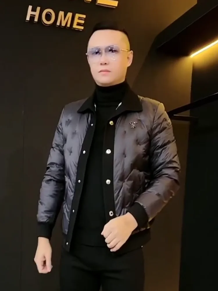 

Модный повседневный мужской пуховик с воротником-стойкой, стеганый, теплый, молодежный тренд, белое перо Du 92, осень-зима, Новое поступление