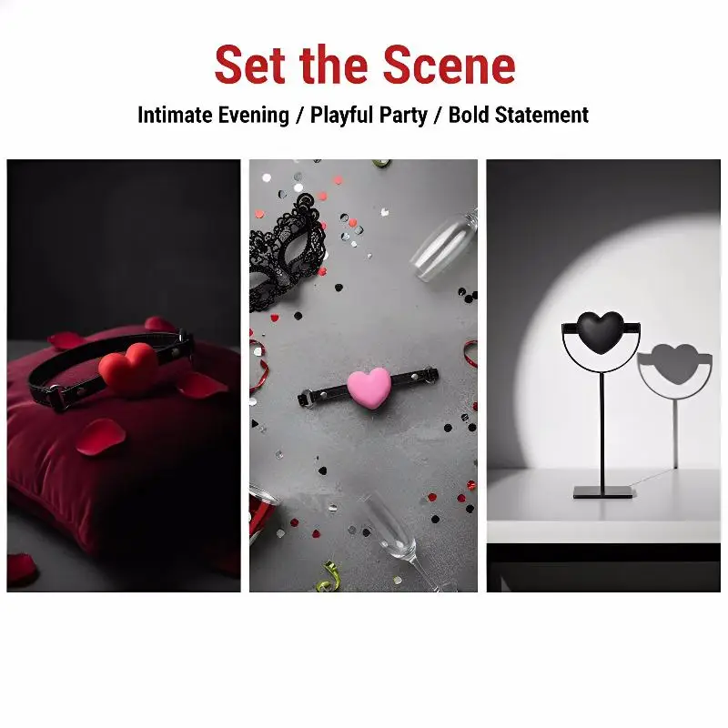 For Couples Flirting Sex Products Toys BDSM Heart Gag Leather Silicone Solid Ball Mouth Slave Oral Fixation Stuffed Adult Games view 5