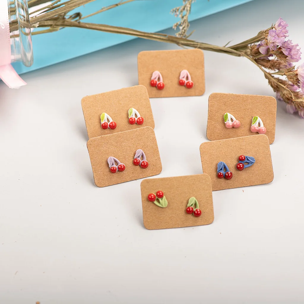 Forest Element Red Cherry Ceramic Earrings Exquisite Porcelain Accessories Wholesale #LY215