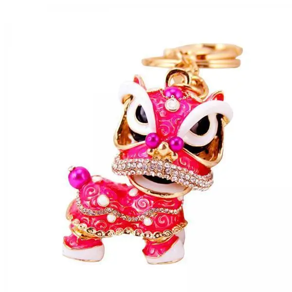 Vivid Lion Dance Bag Keychain Funny Doll Pendant Zinc Alloy Key Ring for Women Men Purse Accessories