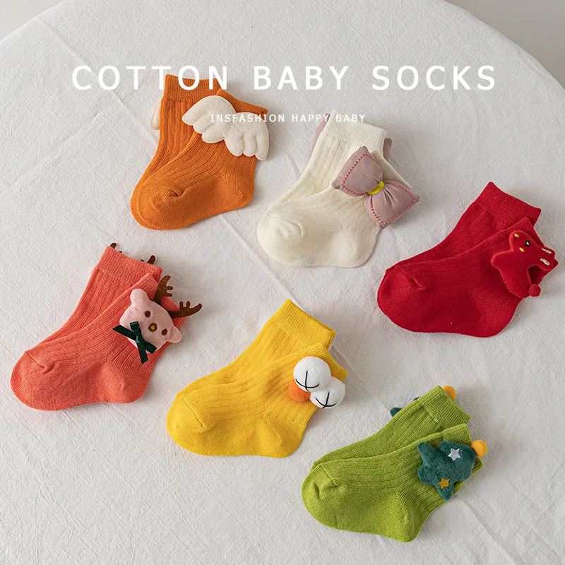 Korean Kawaii Children Candy Color Socks Cartoon Doll Baby Sleeping Slippers Stockings Newborn Infant Toddle Boys Girls Socks