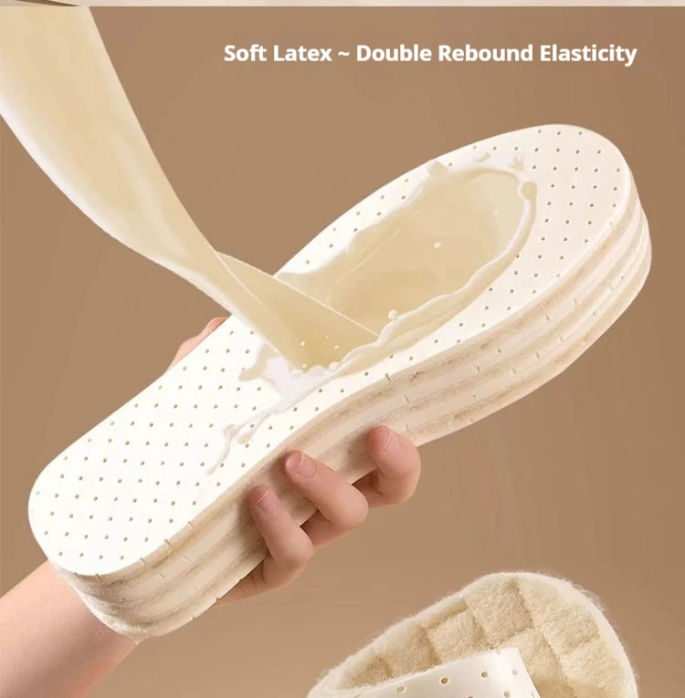 Winterwärme-Woll-Einlegesohlen, weiche, bequeme Einlegesohle, Latex, stoßdämpfende Sohlen, rutschfeste, beheizte Schuhpolster, 1 Paar/2 Paar – Detail 4