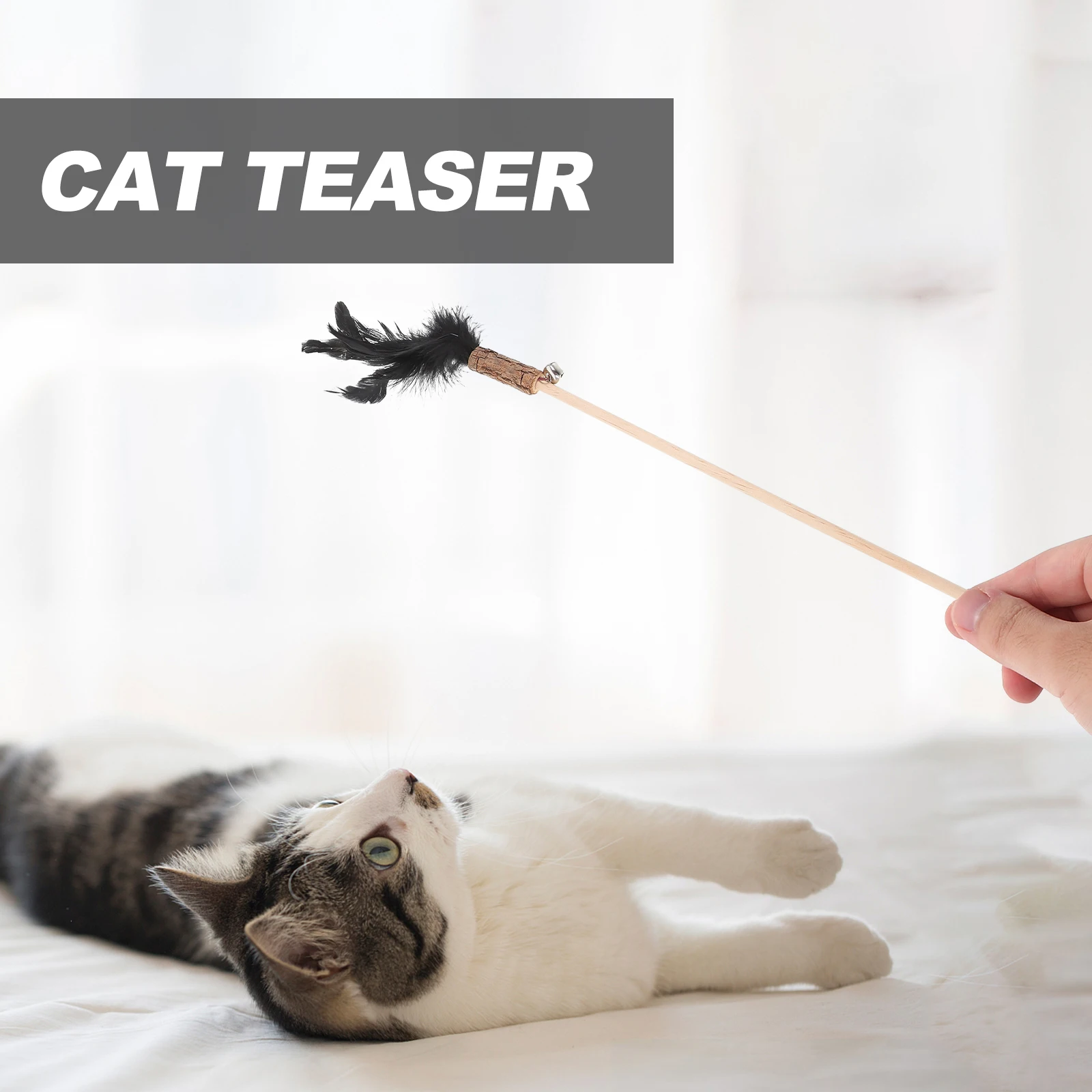 

2pcs Pine Wood Cat Teaser Toys Wand Kitten Sticks for Indoor Cats Interactive Pet Toy Lightweight Portable