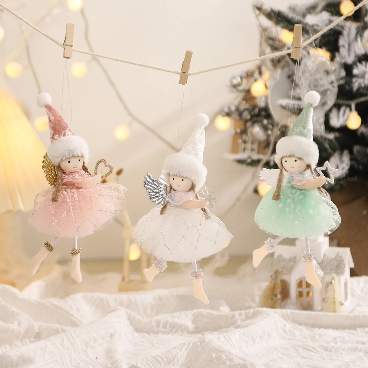 

Pink Plush Angel Girls Doll Xmas Tree Hanging Pendants Merry Christmas 2025 Decor For Home 2026 Kids Navidada Gifts Favor