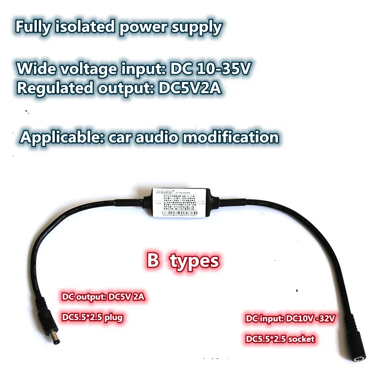 DC10-35V Input DC5V 2A Regulated Output Fully Isolated Power Supply Eliminate Common Ground Noise Car Audio Modification