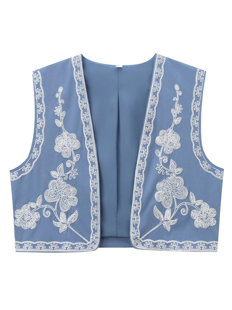 

HH 2024 Vintage Women's Embroidered Waistcoat Female Sleeveless V Neck Open Front Slim Vest Female Y2K Crop Top Tank Tops