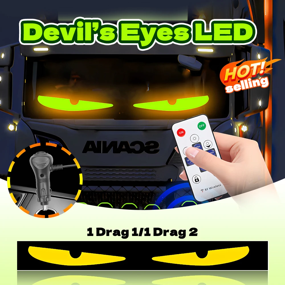 

Truck Car Devil Eye LED Pixel Panel Light Remote Control Soft Foldable Lighting Scrolling For Board Windshield 12V 24V