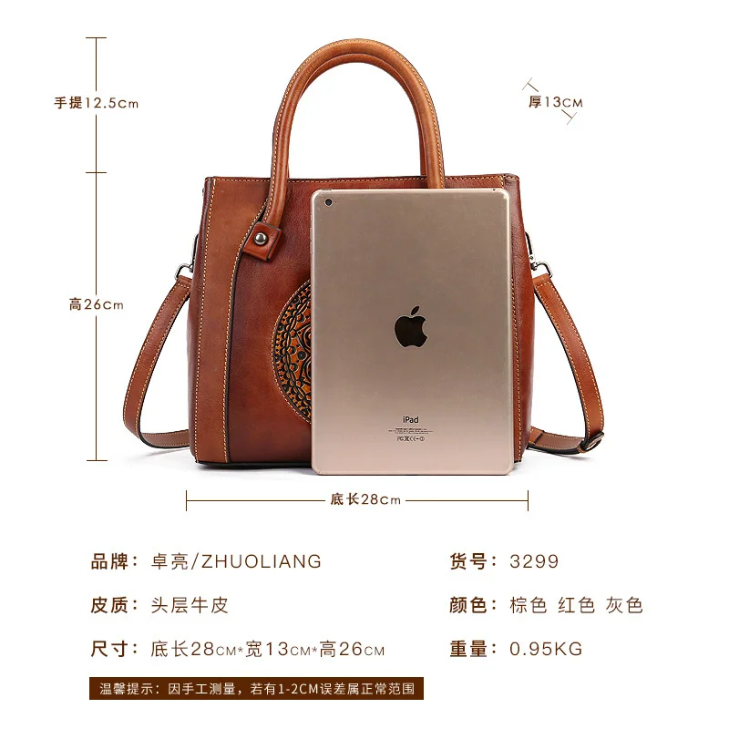 leather women\'s bag large capacity multi compartment single shoulder diagonal handbag new top layer cow leather bag