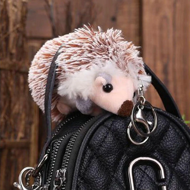 

New 10cm Cute Plush Pompon Hedgehog Keychain Animal Mobile Phone Pendant Keyring Bag Accessory