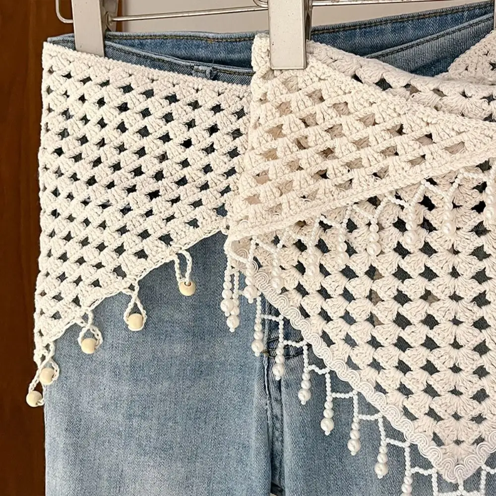 

Bohemian Tassel Knitted Triangle Scarf Countryside Style Exotic Crochet Flower Scarves Scarf Accessories Wraps Headscarf Summer