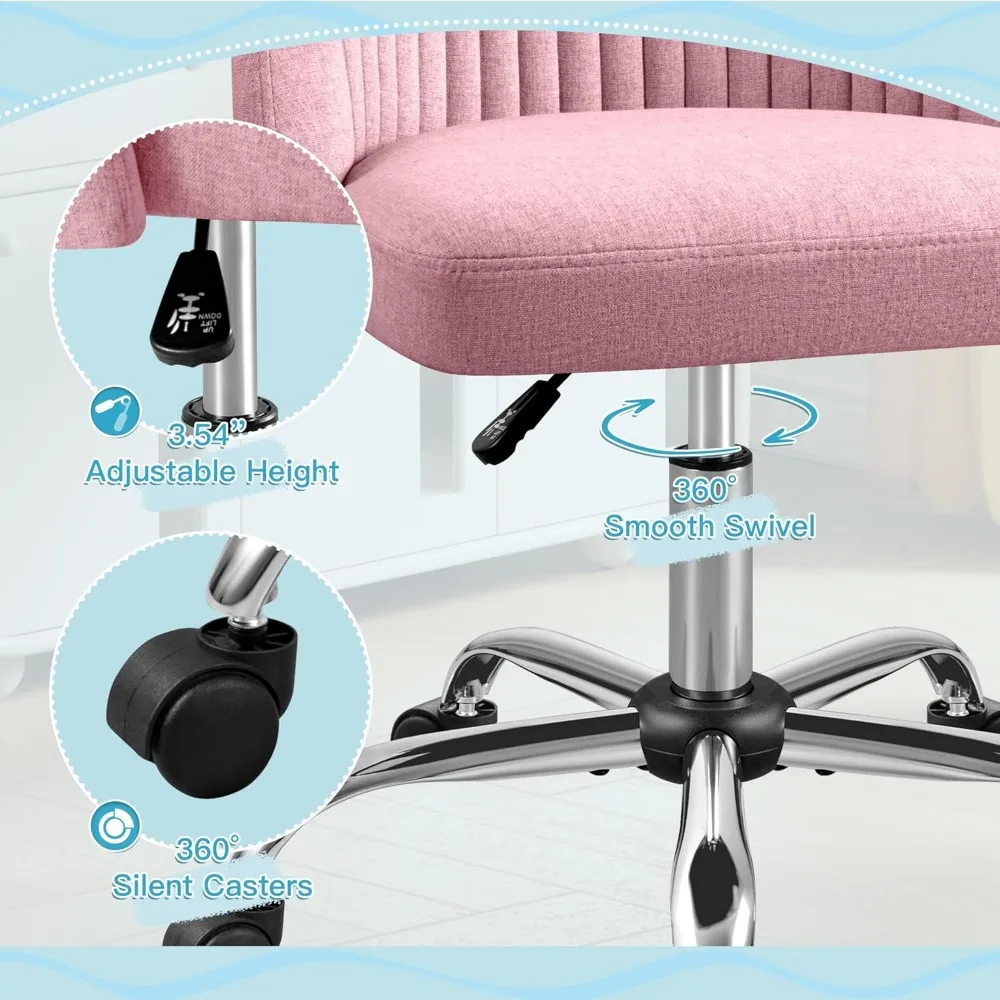 Office Chair Armless Cute Desk Chair Modern Adjustable Swivel Padded Fabric Vanity Task Computer Chair Home Office Desk Chairs