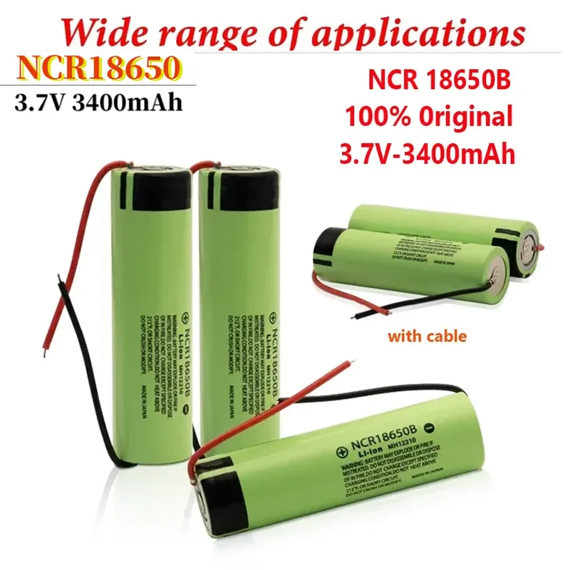 New 100% Original NCR18650B 3.7v 3400mAh 18650 Li-ion Rechargeable Battery Welding Silica Gel Cable DIY for Flashlight Battery