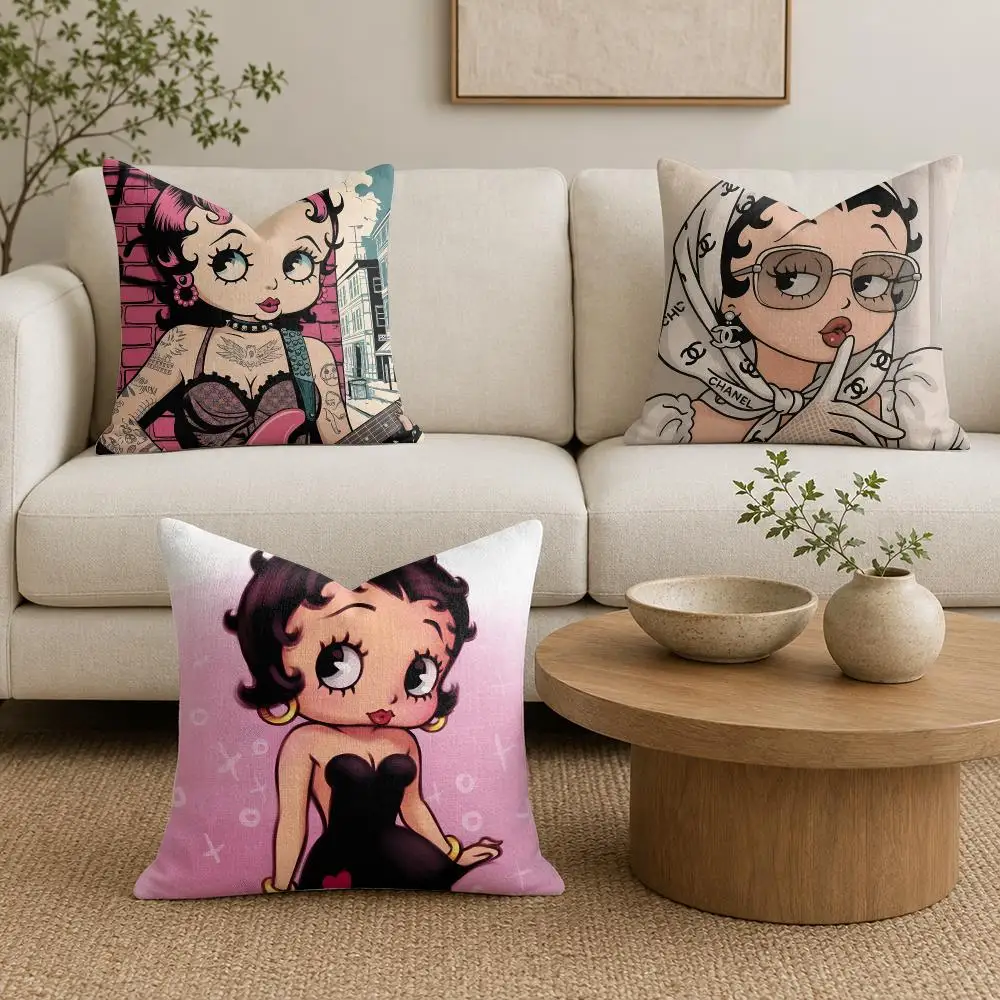 B-Betty B-Boop Cushion Cover Plush Fabric Soft Double-Sided Printed Sofa Warm Winter Home Gift Pillow Cover