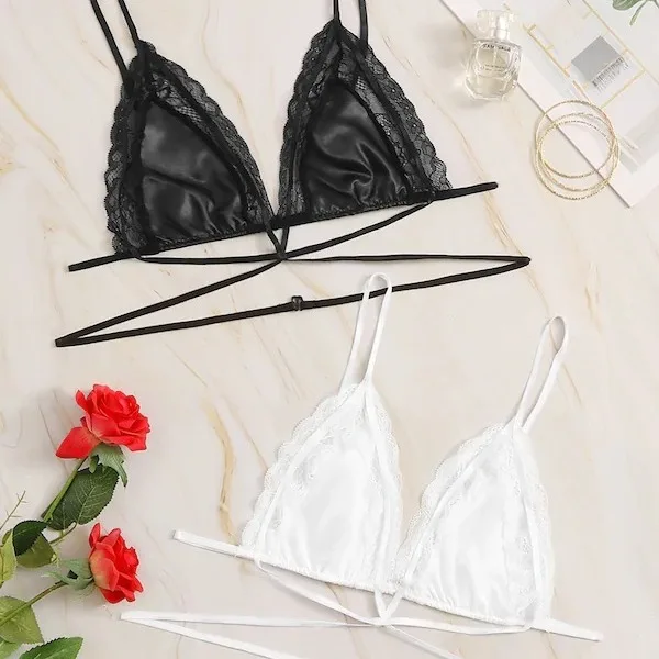 

Sexy Lingerie Silk Bra For Women Sensual Lace Thin Strapless No Underwire No Padding French Style For Small Breasts Two - Piece