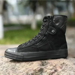 New High top Canvas Shoes Espadrilles Zapatos Chaussure Homme Men all black Casual sneaker Flat canvas Shoes Big Size 37-46