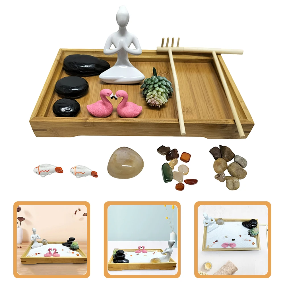 

1 Set Zen Garden Kit Table Ornament Micro Landscape Decor Desktop Home Office Sandbox Figure Garden Sand Rock Kit