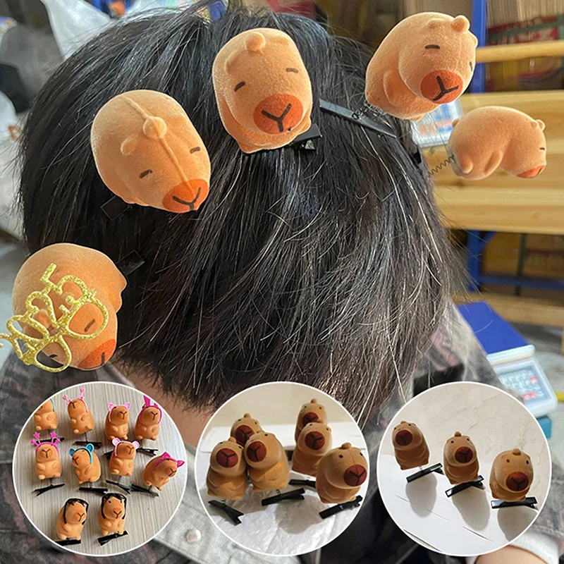 2Pcs Cartoon Cute Capybara Spring Hair Clip Funny Hair Accessories Alligator Clip Hair Ornaments for Kids