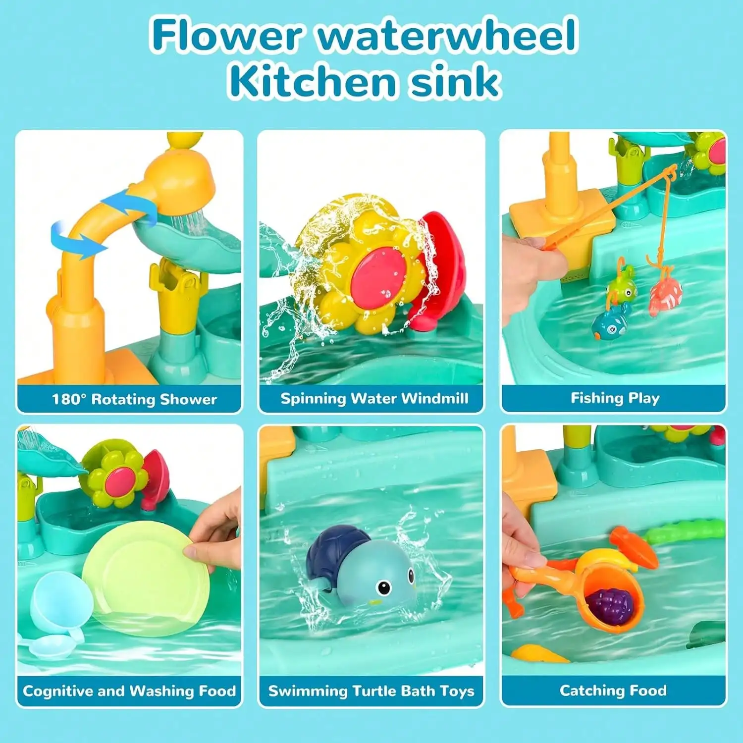 흐르는 물이 있는 싱크대, 유아용 미니 워터 테이블, 업그레이드된 수도꼭지 및 놀이 요리, 어린이 전기 식기 세척기 장난감
