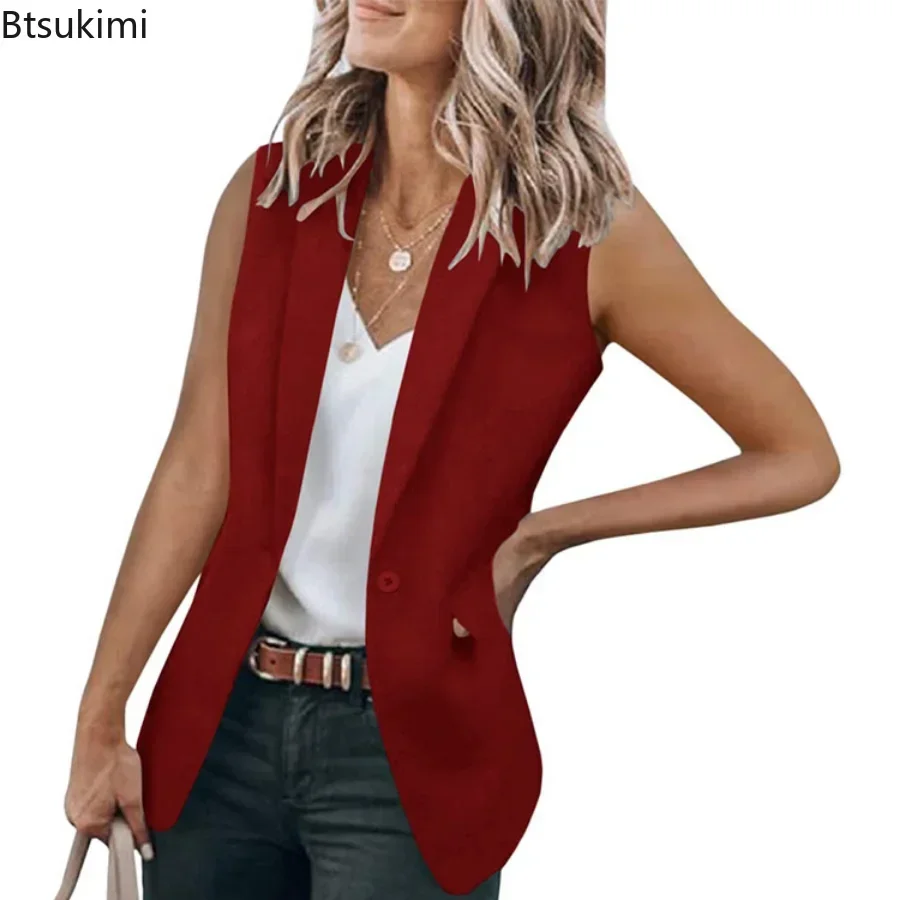 Blazer de bureau pour femme, veste émaillée solide, cardigan femme, bouton unique, col trempé, été, 2024