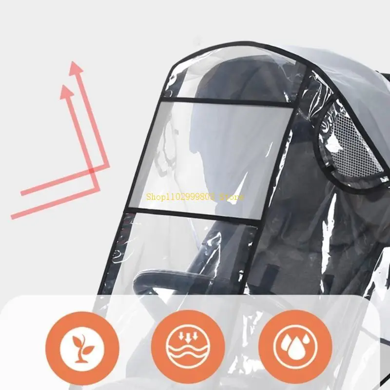 غطاء مطر عالمي لعربة الأطفال مقاوم للرياح سهل التركيب للكرسي الذي يدفع باليدين J0MF #2