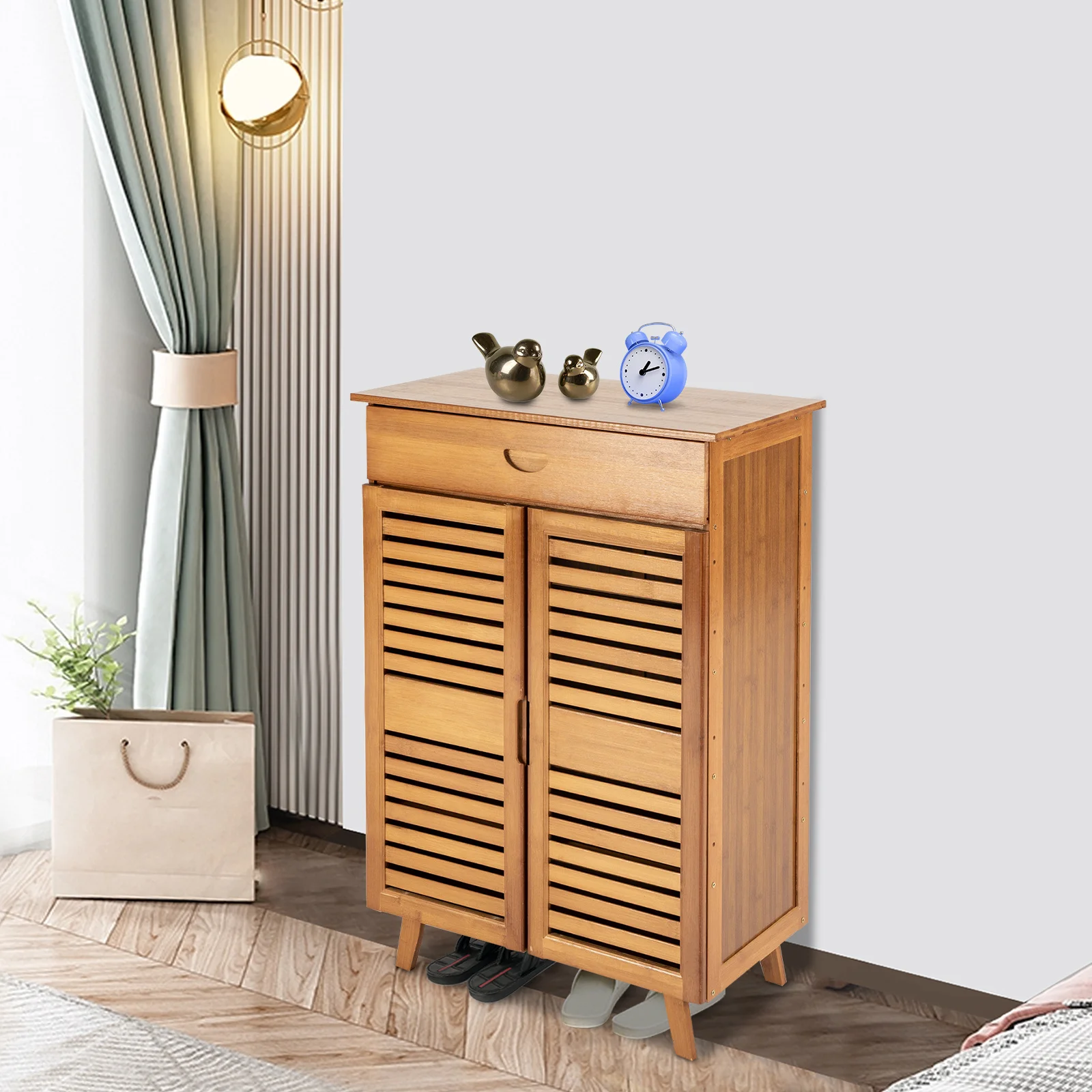

[Bamboo Shoe Storage Cabinet] 1 Bamboo Shoe Cabinet Entryway Hallway Living Room Bedroom Large Capacity with Compartments Drawer