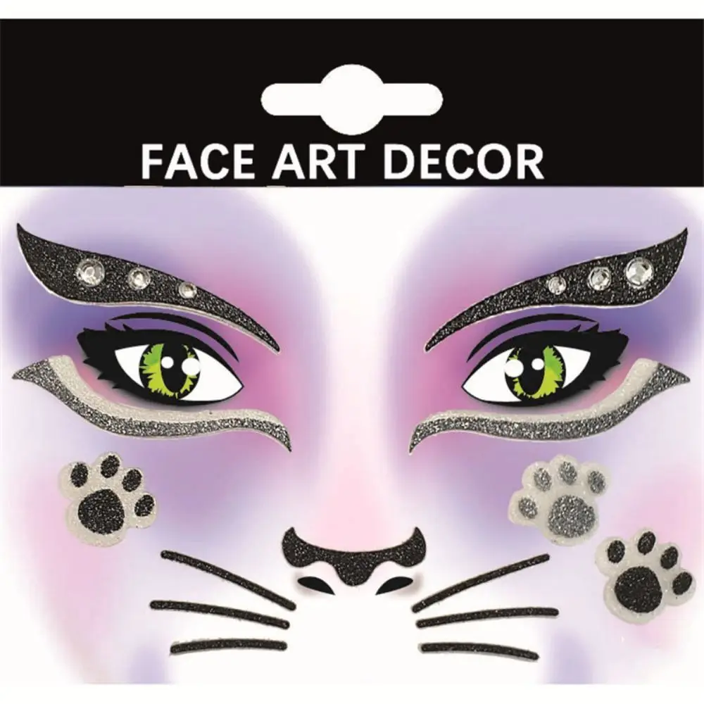 Shining Face Stickers Cartoon Swan Cat Leopard Glitter Makeup Stickers Glitter Ice Face Art Decor Theater Gifts Birthday Party