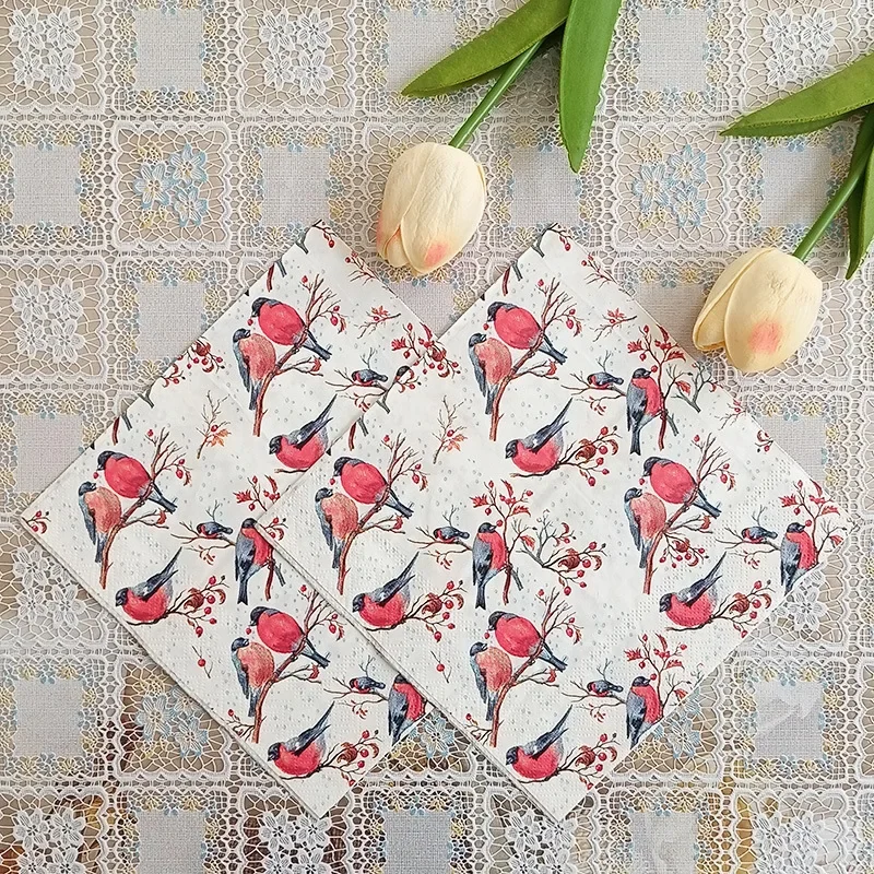 10/20pcs 33cm 2-Ply Colourful Printed Napkins Red Magpie Branch Disposable Wine Glass Flower Paper Placemat DIY Decoupage
