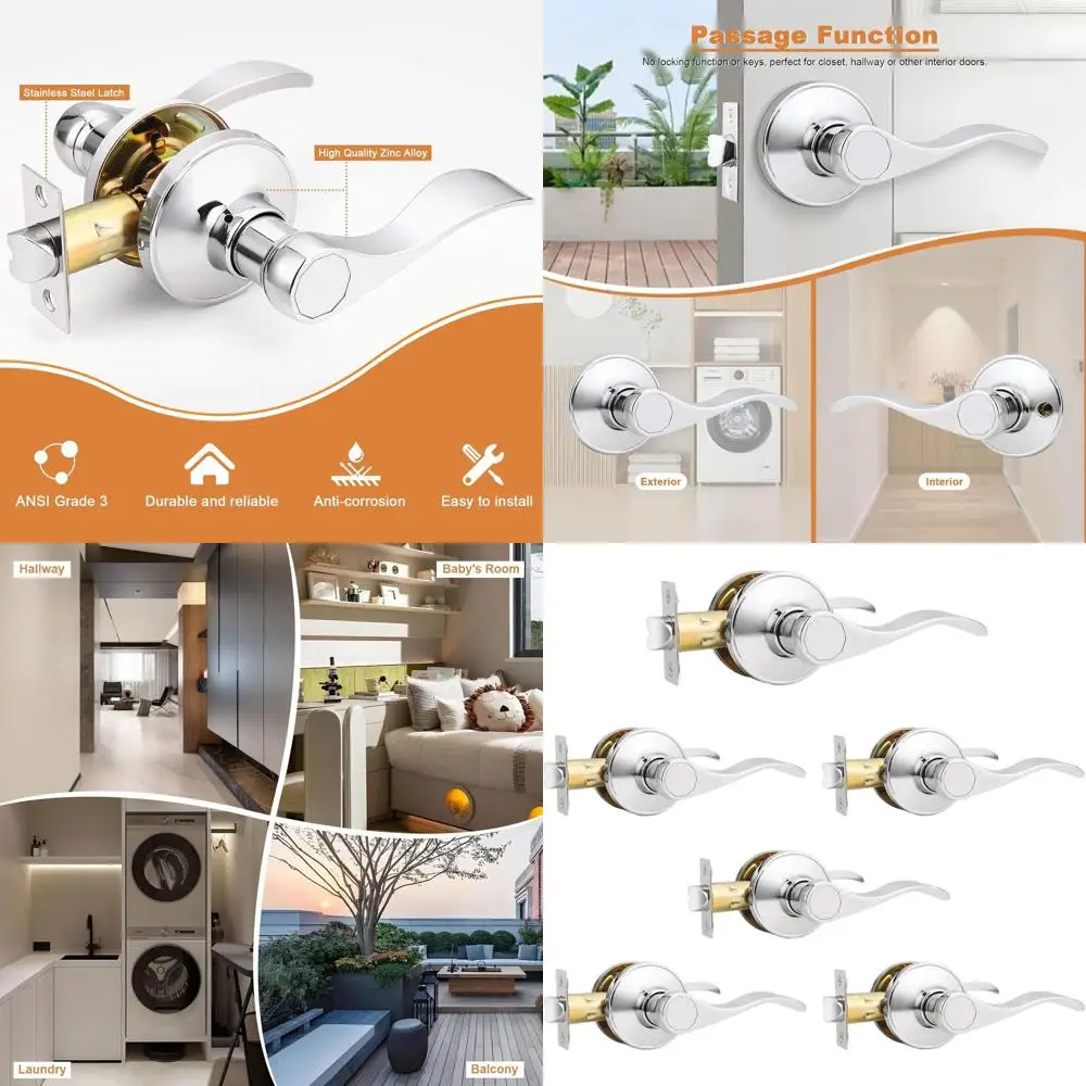 

Полированные хромированные дверные ручки (6 шт.) для межкомнатных, гардеробных и коридорных дверей - волнообразный дизайн, двусторонние