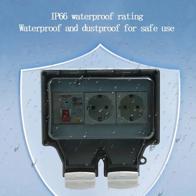 Outdoor waterproof socket 86 type waterproof box with leakage protection switch EU US UK plug outdoor IP66 splashproof socket
