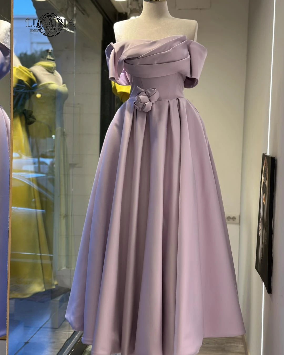 

Lumina Card Shoulder Muslim Evening Dresses Luxury Women's Elegant Party Dress Custom Made A Word Royal Blue Prom Dresses Satin