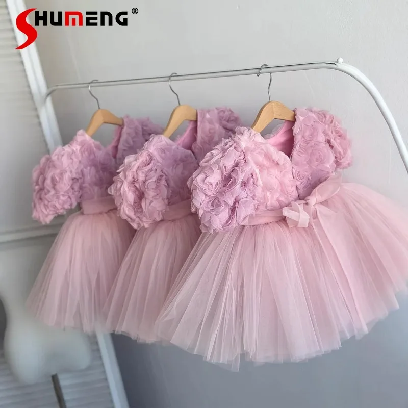 New Girls' Piano Performance Dress Flower Wedding First Birthday Princess Dress Children's Host Performance Sweet Dress