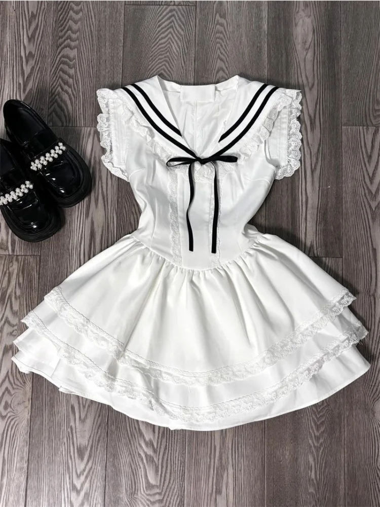 College Style Elegant One Piece Dress Girl Sweet Sailor Collar