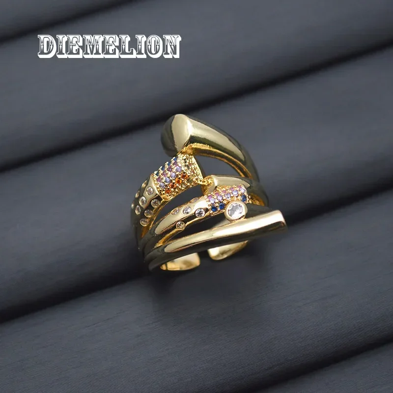 New European and American Design Micro Setting Colorful Zircon Metal Cross Opening Rings for Women Gothic Girls\' Luxury Jewelry