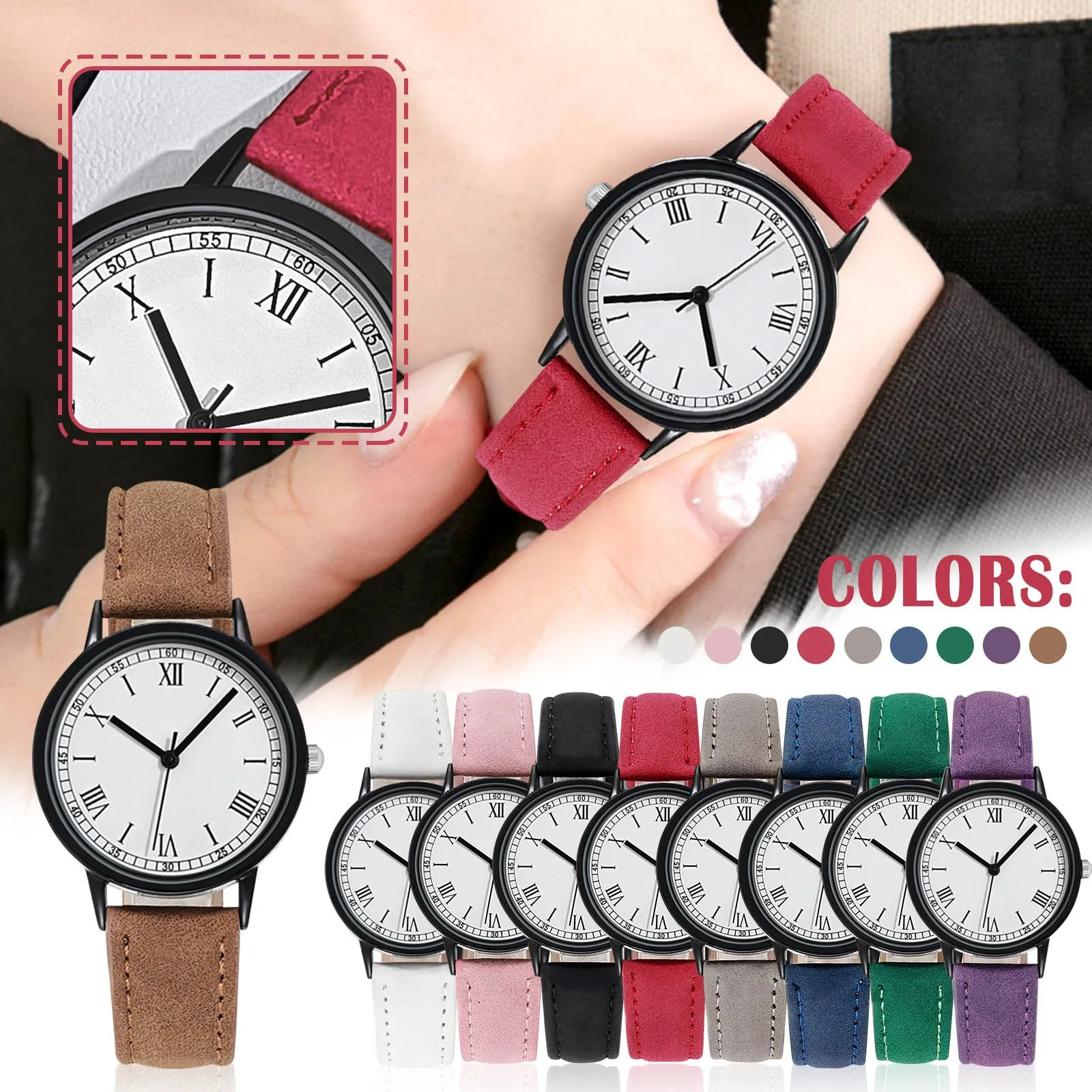 Trendy Women's Quartz Watch Chic Matte Leather Strap Watch Roman Numeral Dial Stylish Black Frame Elegant Wristwatch