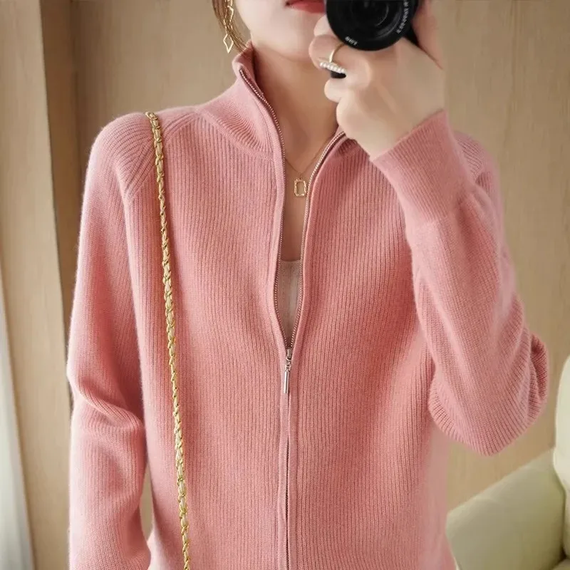 2024 Pring Autumn New Jacket Mother Zipper Knitted Cardigan Coat Women's Western Style Lazy Wind Sweater Female High Quality Top