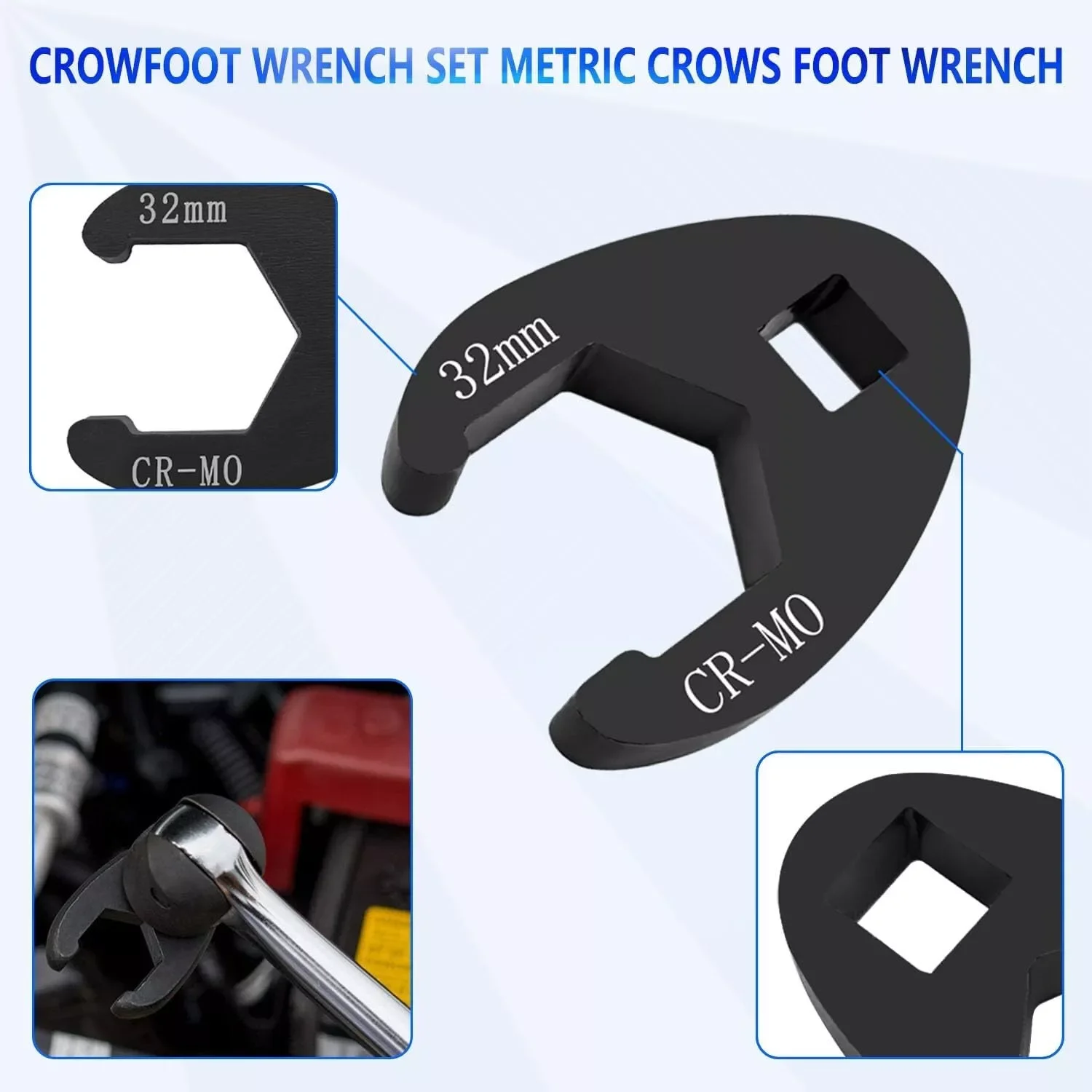 19Pcs Steel Drive Crowfoot Wrench Metric Kits 8-32mm Flare Nut Wrench Set Tools Maximum Torque Rust Resistance Better Leverage