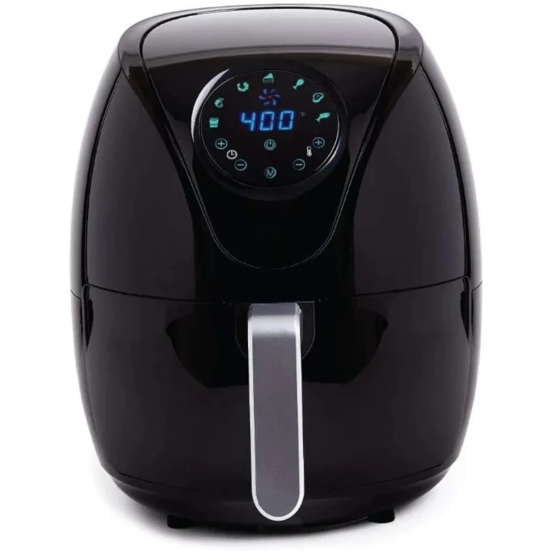 

l # Air Fryer 7 QT Classic, Extra Hot Air Fry, Cook, Crisp, Broil, Roast, Bake, High Gloss Finish, Black