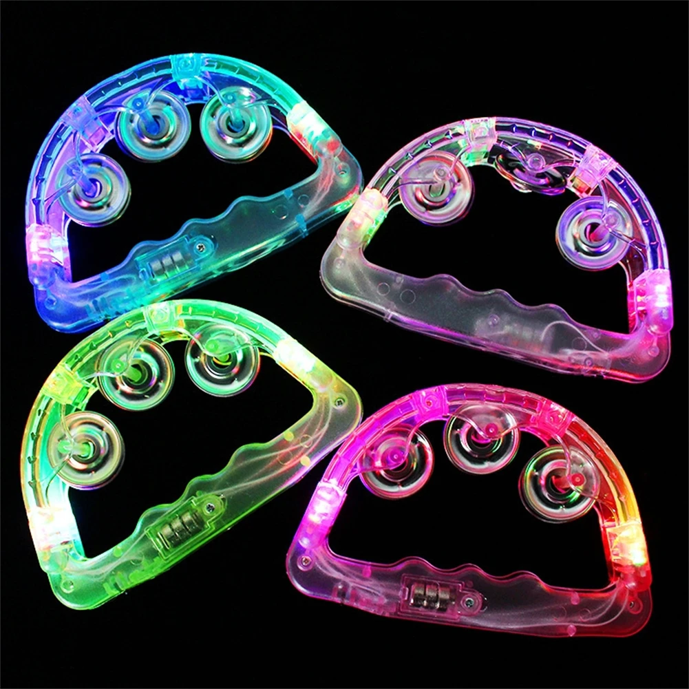 2Pcs LED Tambourine Clear Light Up Sensory Toy Flashing Tambourine Musical Instrument Shaking Toy For Festivals Birthday Instrum