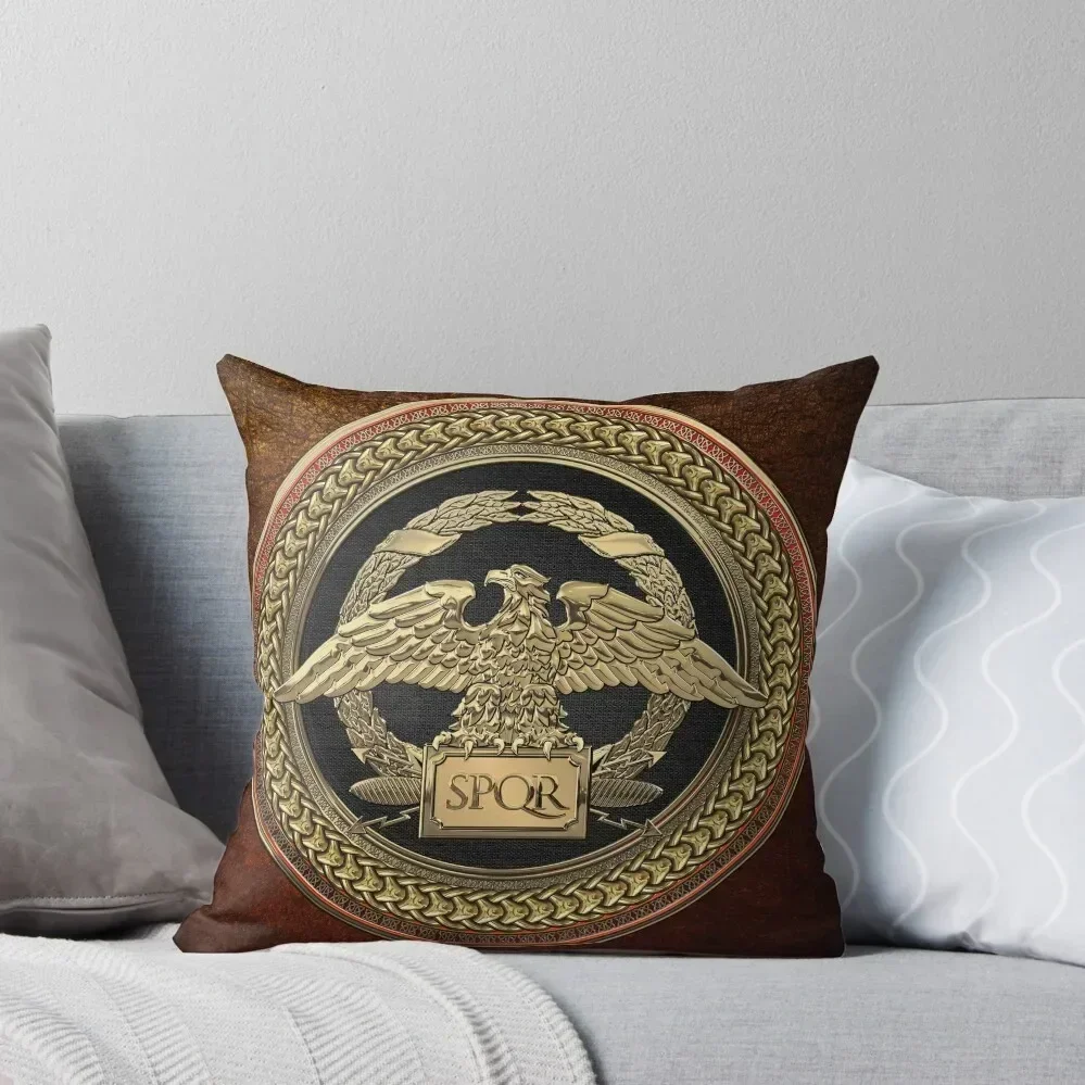 

Gold Roman Imperial Eagle over Black and Gold Medallion on Brown Leather Throw Pillow bed pillows Cushion Cover pillow