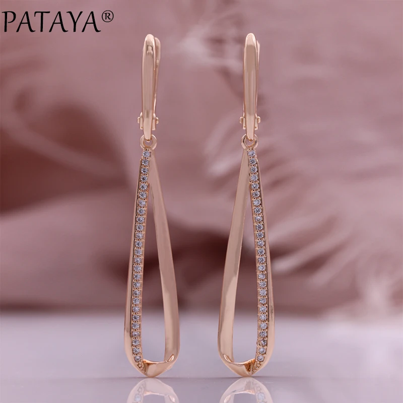 PATAYA Trendy 585 Rose Gold Color Natural Zircon Long Drop Earrings Fashion Jewelry Tassel Dangle Earrings Fine Jewelry