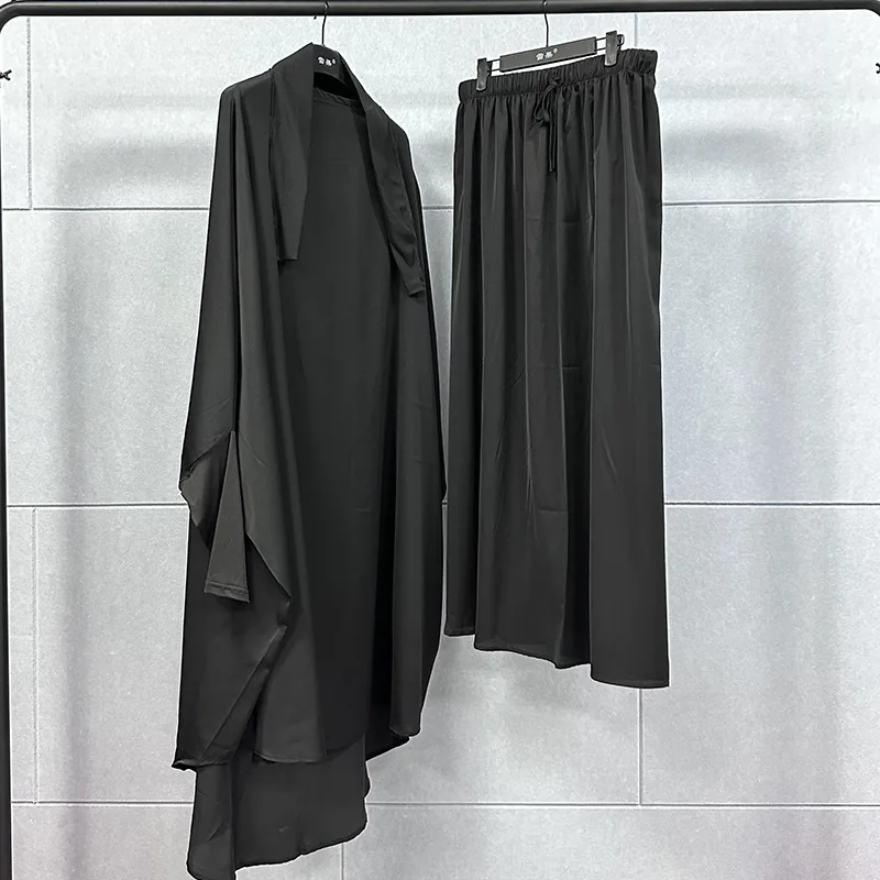 

Muslim Robe Fashion Dubai Women's Two Piece Set Large Middle Eastern Hooded Robe Solid Color Hooded Long Dress 2025 New Style