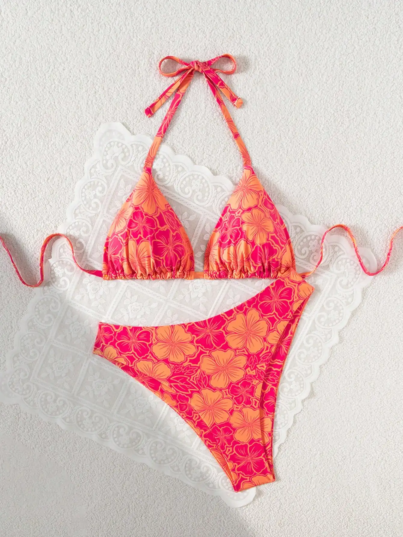 

Women Floral Print Halter Tie Front Bikini Set For Beach Pool Vacation