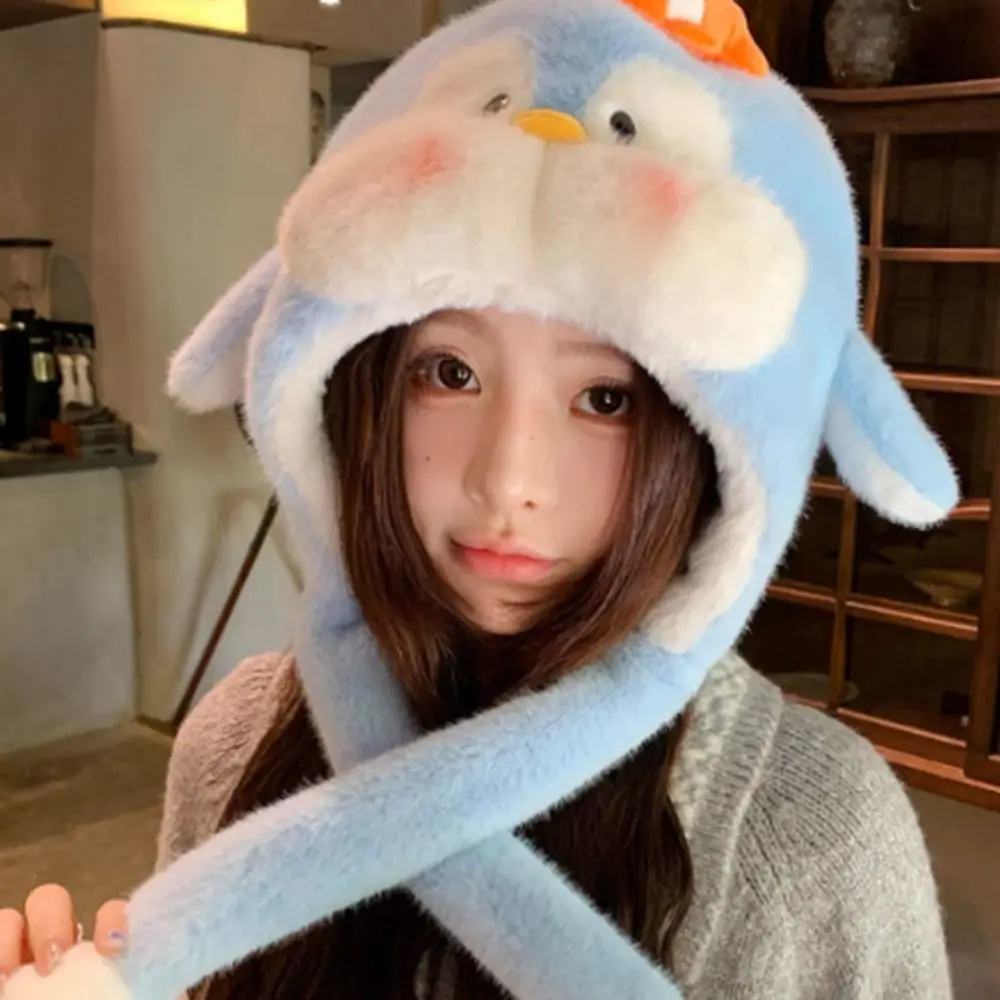 أزياء البطريق الأذن تتحرك قبعة الكرتون يندبروف الشتاء بالاكلافا قبعة الدفء سميكة غطاء حماية الأذن في الهواء الطلق #5